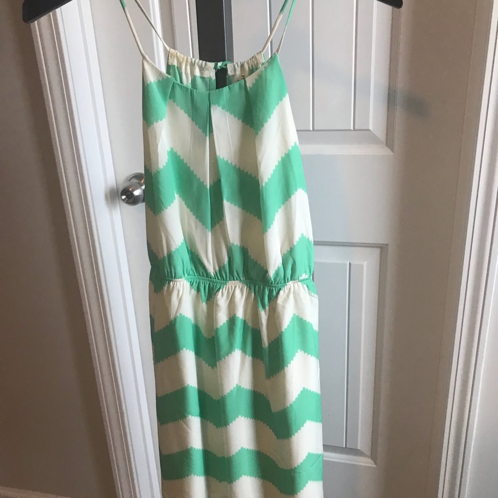 Teal and white chevron tie dress